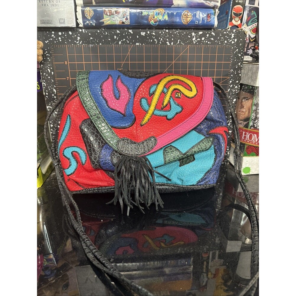 Vintage 90s NAS BAG Korea Patchwork Crossbody Purse Faux Reptile Tassel Boho Y2K